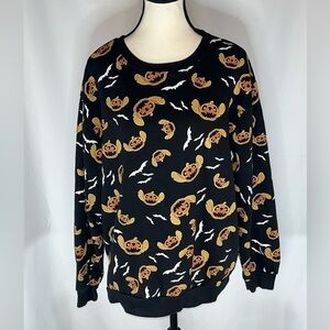 Disney Lilo & Stitch Halloween Sweater All Over Print Pumpkins Bats Juniors XL